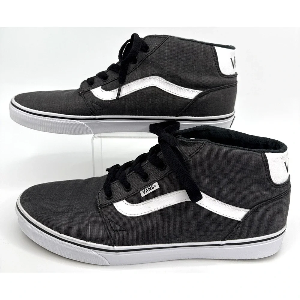 VANS Men's 12 Gray Black Canvas High Top Skateboard Shoes